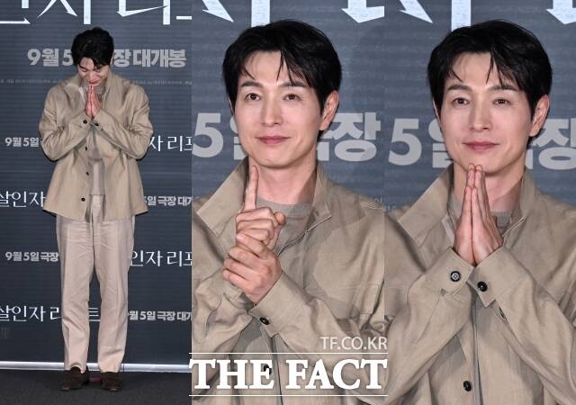 배우 정성일이 28일 서울 용산구 CGV 용산아이파크몰에서 열린 영화 살인자 리포트 언론시사회 및 기자간담회에 참석해 포즈를 취하고 있다. /이새롬 기자