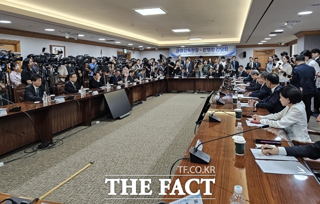 이찬진 금융감독원장이 28일 오후 서울 중구 은행연합회에서 20개 국내 은행장들과 간담회를 가졌다. /이선영 기자