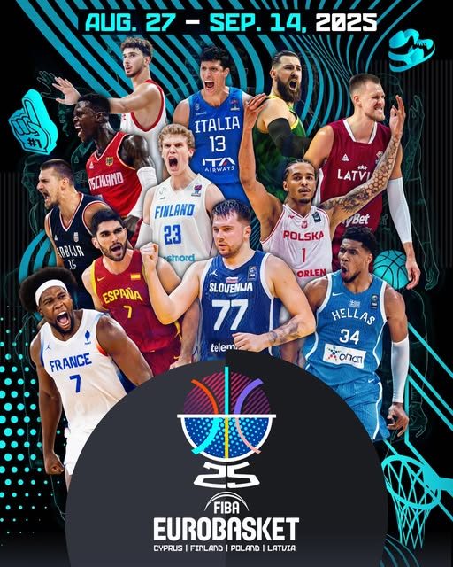 유로바스켓 2025의 홍보포스터. 주요선수들이 죄다 NBA 플레이어들이다. / FIBA 홈페이지