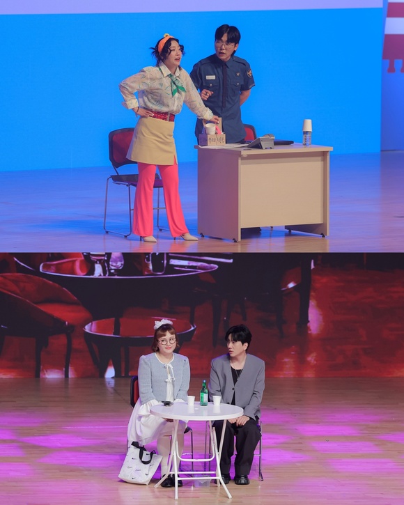 29일 오후 7시 진행된 제13회 부산국제코미디페스티벌(BICF) 갈라쇼에서 KBS2 예능 프로그램 개그콘서트의 심곡파출소(상단) 데프콘 어때요 코너가 공연을 펼치고 있다. /부산국제코미디페스티벌