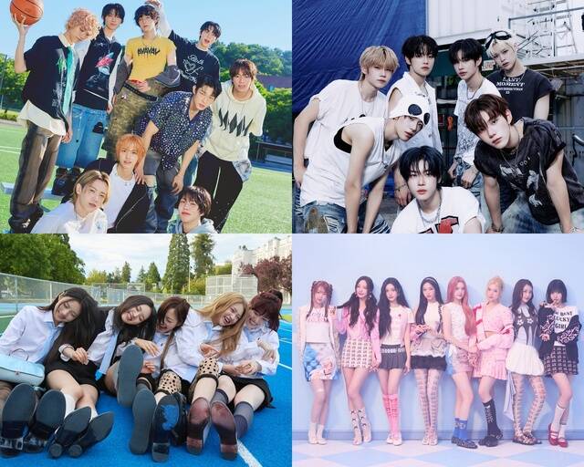 아홉 클로즈유어아이즈 하츠투하츠 키키(왼쪽 위부터 시게 방향)가 K팝 레전드를 오마주하는 무대로 2025 더팩트 뮤직 어워즈 포문을 연다. 아홉과 클로즈유어아이즈는 협업 무대도 준비했다. /F&F, 언코어, SM, 스타쉽