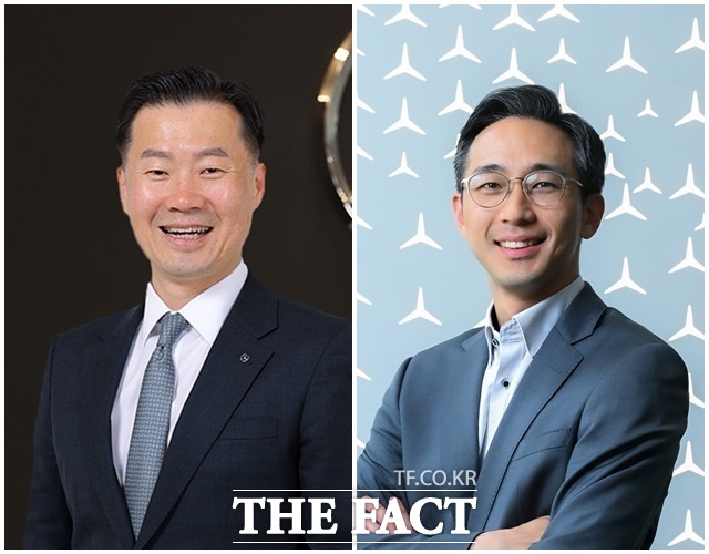벤츠코리아 이상국 디지털·마케팅 및 커뮤니케이션 부문 총괄 부사장(왼쪽)과 김은중 제품 및 세일즈 부문 총괄 부사장. /벤츠코리아