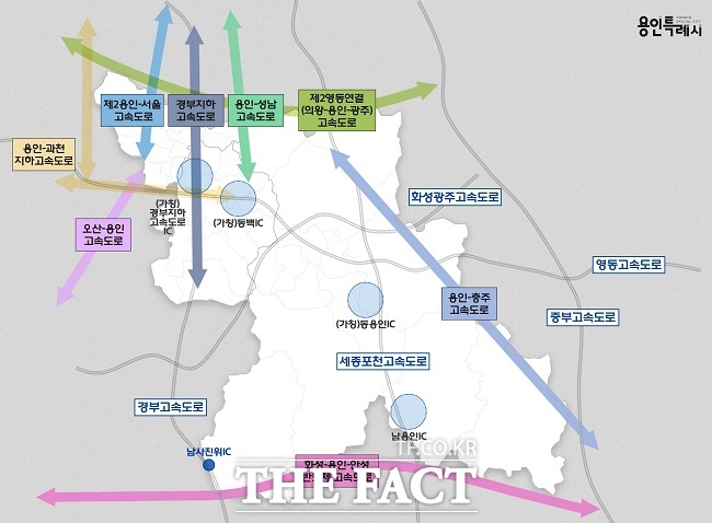 용인시에서 추진되고 있는 광역 고속도로 사업 안내도. /용인시