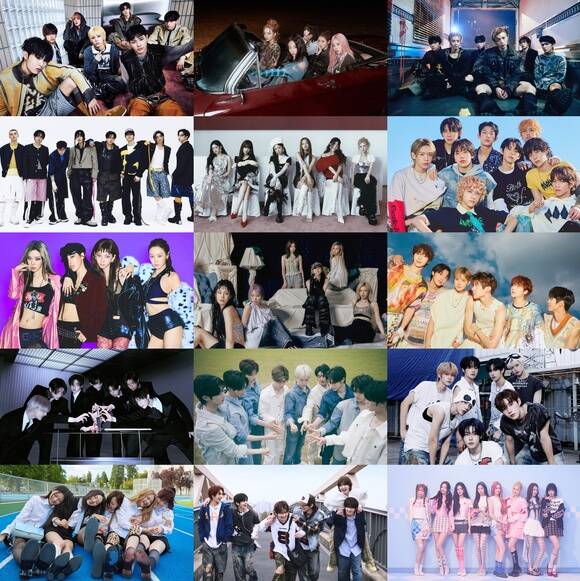 2025 더팩트 뮤직 어워즈에는 넥스지·미야오·보이넥스트도어·아홉·엔시티 위시·클로즈 유어 아이즈·하츠투하츠·투어스·키키·엔하이픈·에스파·스트레이 키즈·아이브·엔믹스·제로베이스원(왼쪽 위부터 시계 방향)이 출연한다./JYP엔터테인먼트·더블랙레이블·KOZ엔터테인먼트·스타쉽엔터테인먼트·F&F엔터테인먼트·SM엔터테인먼트·빌리프랩·웨이크원·언코어·플레디스엔터테인먼트