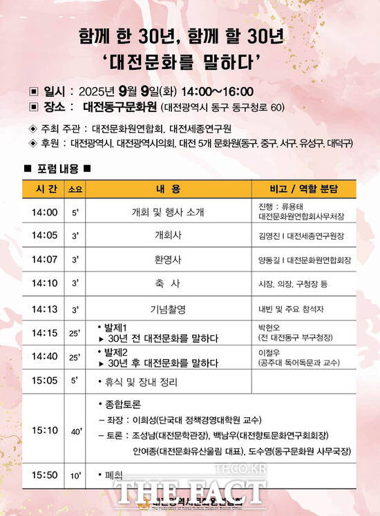 대전문화원연합회, 함께 한 30년 함께 할 30년 대전문화를 말하다 포럼 개최 홍보 포스터./대전문화원연합회