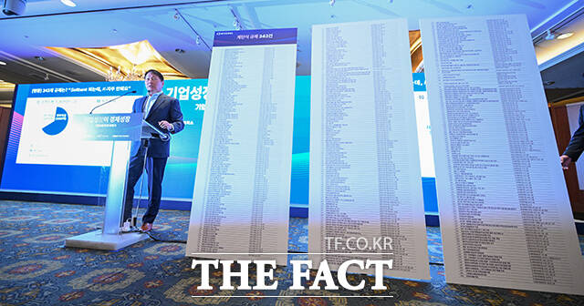 최태원 대한상공회의소 회장이 4일 오전 서울 중구 롯데호텔 서울에서 열린 기업성장포럼 출범식에 참석해 기조연설을 하고 있다. /박헌우 기자