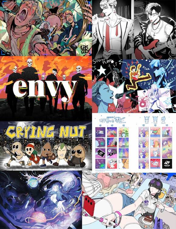 사운드플래닛페스티벌 2025가 웹툰 작가 8인과 협업해 와이비(YB) 크라잉넛 엔비의 데뷔 30주년을 기념한 웹툰 및 미디어아트 전시를 진행한다./롤링홀