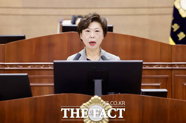 김길자 천안시의회 의원이 제282회 임시회에서 5분 발언하고 있다. /천안시의회