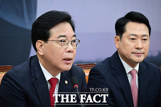 송언석 국민의힘 원내대표가 8일 오전 서울 여의도 국회에서 열린 최고위원회의에 참석해 발언하고 있다. /남윤호 기자