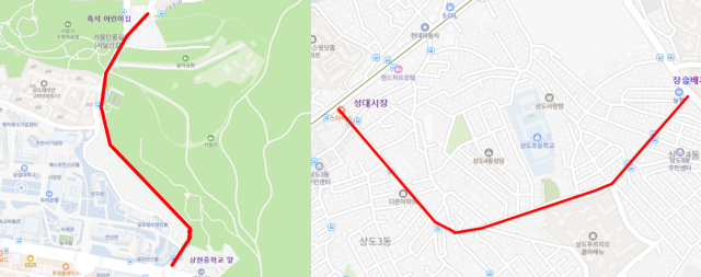 (왼쪽)서달로(흑석동~상도1동)와 성대로(상도3동~상도4동) 구간의 상습 정체 구간 해소를 위해 동작구가 간선도로 확장 계획을 본격 추진한다. /동작구