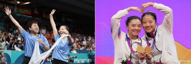 한국 탁구는 복식에 강하다. 간판스타 신유빈도 2024 파리 올림픽에서는 임종훈과 함께 혼합복식 동메달을, 2022 항저우 아시안게임에서는 전지희와 짝을 이뤄 금메달을 각각 땄다. / 뉴시스