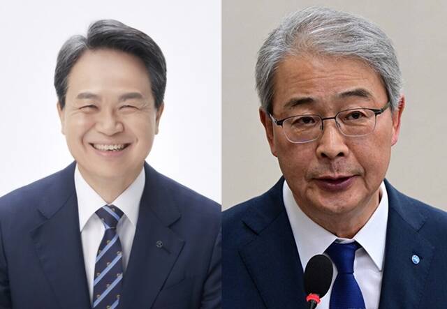 정부가 생산적 금융으로의 전환을 추진하는 가운데 진옥동 신한금융그룹 회장(왼쪽), 임종룡 우리금융그룹 회장 등 금융그룹 회장들이 규제 개선에 대한 목소리를 내고 있다. /신한금융, 더팩트 DB