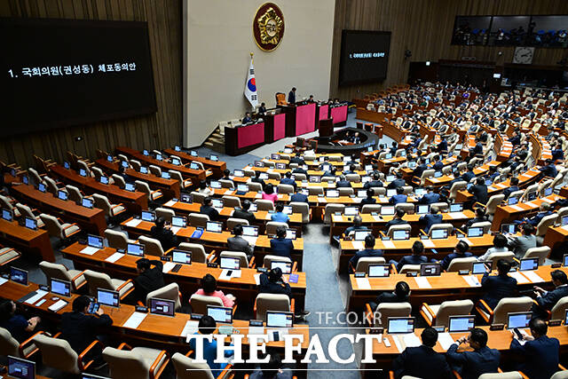 국회의원(권성동)에 대한 체포동의안이 상정되고 있다.