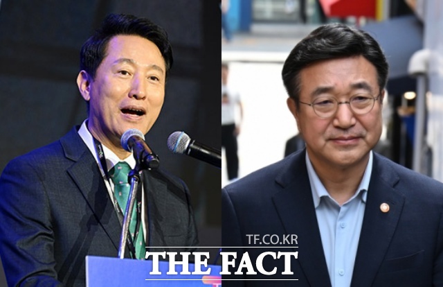 행정안전부가 자체 감찰단을 꾸려 12.3 비상계엄과 관련 진상조사를 실시하겠다고 밝힌 가운데 서울시가 유감을 표했다. 왼쪽부터 오세훈 서울시장과 윤호중 행정안전부 장관. /더팩트 DB