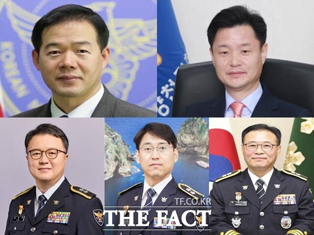 치안정감 승진 내정자는 (왼쪽 위부터 시계 방향으로) 한창훈 경찰청 생활안전교통국장, 박정보 경찰인재개발원장, 황창선 대전경찰청장, 엄성규 강원경찰청장, 김성희 경남경찰청장 등 치안감 5명이다. /경찰청 제공