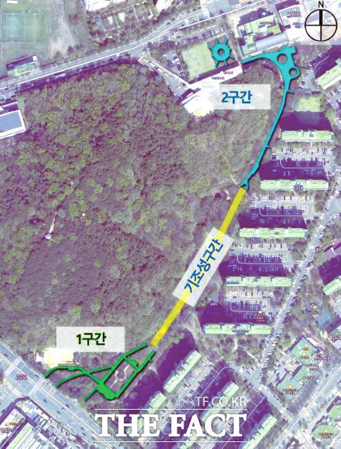 광명 철망산근린공원 정비 공사 위치도. 1·2구간이 올해 정비 대상이다./광명시