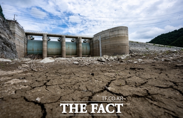 강릉 지역 생활용수의 87%를 공급하는 상수원 오봉저수지가 지난 2일 맨바닥을 드러낸 채 갈라져 있다.