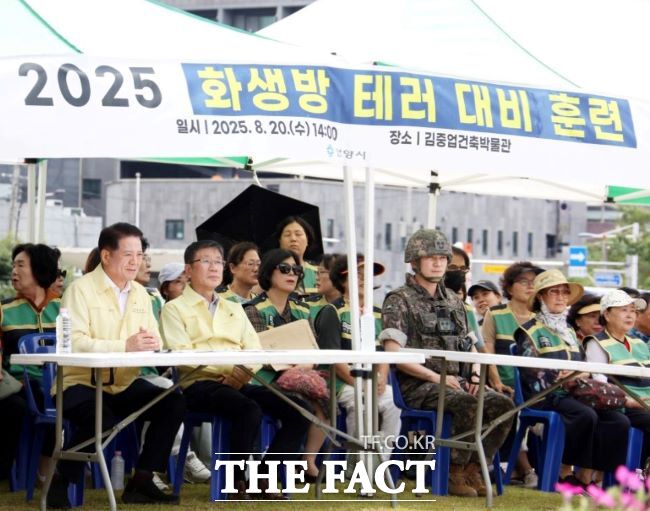 최대호 안양시장(왼쪽 첫 번째)이 을지훈련에 참가하고 있다./안양시