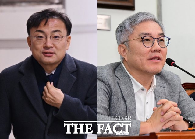 최강욱 전 더불어민주당 의원(오른쪽)이 국회 의원회관 세미나실에서 조국혁신당 당원을 대상으로 북 토크를 열고 강의료를 받은 사실이 확인됐다. 해당 공간이 신장식 혁신당 의원의 명의로 대관된 것으로 드러나면서, 국회사무처 내규를 위반했다는 지적이 제기되고 있다. /더팩트 DB