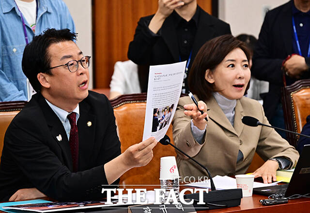 곽규택 국민의힘 의원과 함께 발언하는 나경원 의원.