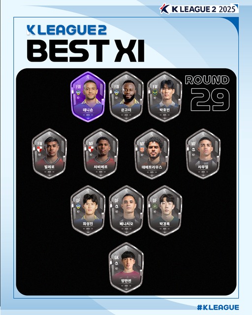 ‘하나은행 K리그2 2025’ 29라운드 베스트 11./K리그