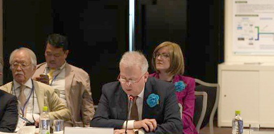 켄 라미레즈 현대자동차그룹 에너지&수소사업본부 부사장이 지난 15일 일본 오사카 힐튼호텔에서 열린 제7차 수소장관 에너지회의와 제1차 지속가능연료 장관회의에 참석해 발언하고 있다. /현대차그룹