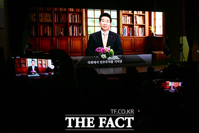 인공지능으로 복원된 고 노무현 대통령의 축사 영상.