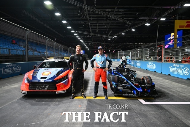 DS 펜스케 포뮬러 E 팀 소속 맥시밀리언 귄터 선수(왼쪽)와 WRC 현대 쉘 모비스 월드 랠리 팀 소속 아드리안 포모 선수. /한국타이어