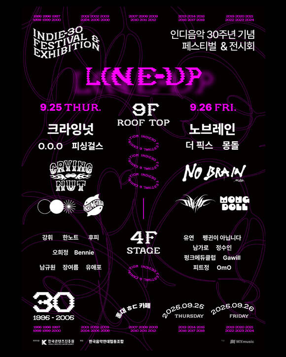 25일과 26일 서울 마포구 ㅎㄷ카페에서 인디 30주년 기념 페스티벌 & 전시회가 열린다./엠와이뮤직