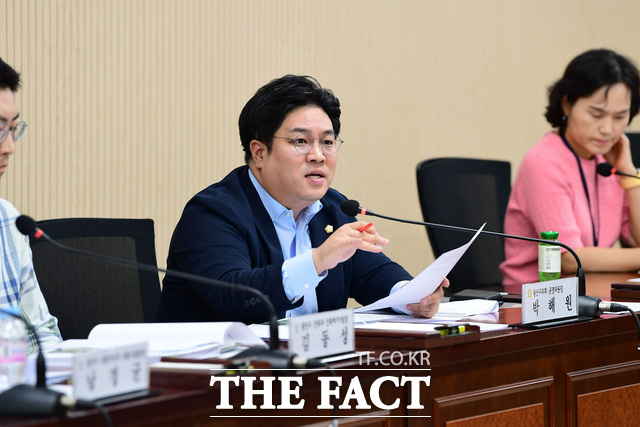 박해원 광주 광산구의회 의원이 24일 긴급 현안 간담회에서 발언하고 있다./광주 광산구의회