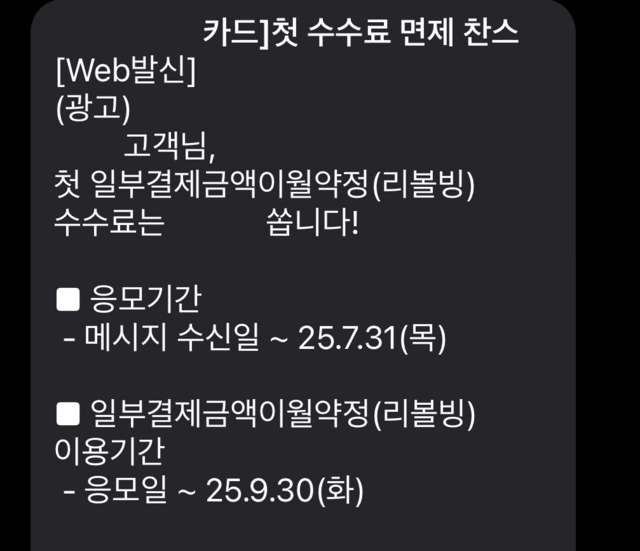 A카드사가 올 하반기부터 이용할 수 있는 리볼빙 관련 마케팅 문자 메시지를 고객에게 전송했다. /김정산 기자