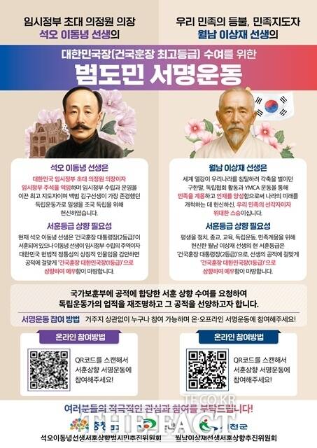 충남도가 지역 대표 독립운동가 이동녕·이상재 선생의 서훈 등급 상향을 추진한다. /충남도
