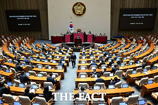 26일 검찰청 폐지를 골자로 한 정부조직법이 여당 주도로 국회 본회의를 통과했다. /남윤호 기자