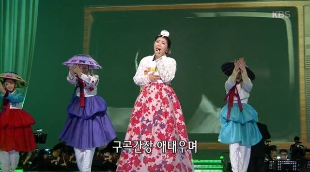 전미경의 신곡 대나무는 대지 깊숙이 뿌리를 내리고 오랜 기다림 끝에 다시 솟아나는 대나무처럼, 좌절과 상실을 겪은 국민들에게 다시 일어서라는 희망의 노래다. 사진은 가요무대 출연 장면. /KBS 가요무대