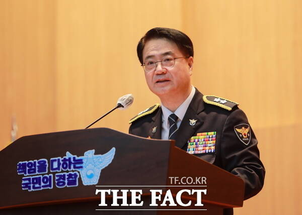 제22대 최주원 대전경찰청장이 29일 열린 취임식에서 인사말을 하고 있다. /대전경찰청