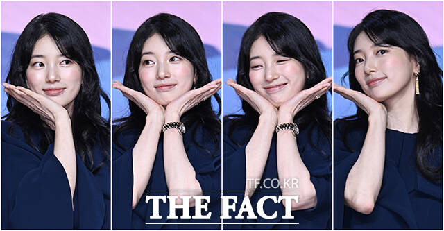 배우 수지가 29일 오후 서울 강남구 조선 팰리스 서울 강남에서 열린 넷플릭스 새 오리지널 시리즈 다 이루어질지니 제작발표회에 참석해 포즈를 취하고 있다. /박헌우 기자