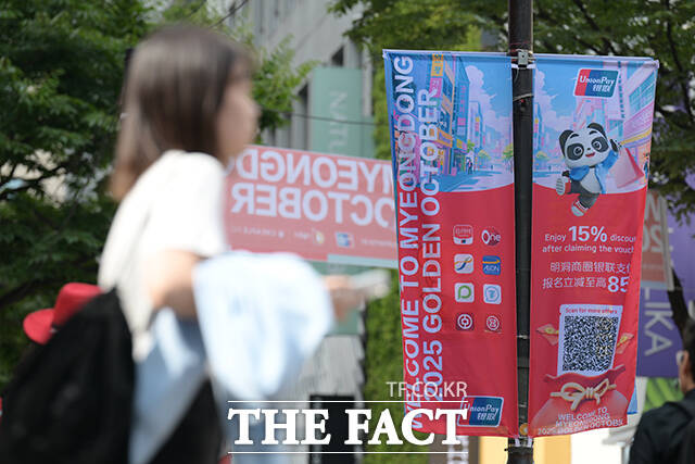 중국인 단체관광객에 대한 무비자 입국 시행 첫날인 29일 오후 서울 중구 명동 일대에 중국인 관광객을 위한 안내 현수막이 게시돼 있다. /장윤석 기자