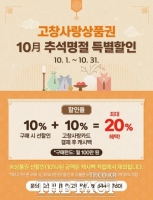  고창군, 고창사랑상품권 10월 한 달간 최대 20% 특별할인