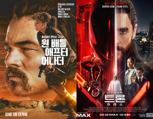 할리우드 블록버스터 원 배틀 애프터 어나더(왼쪽)와 트론: 아레스가 올 추석 연휴 극장가를 더욱 풍성하게 채운다. /작품 포스터