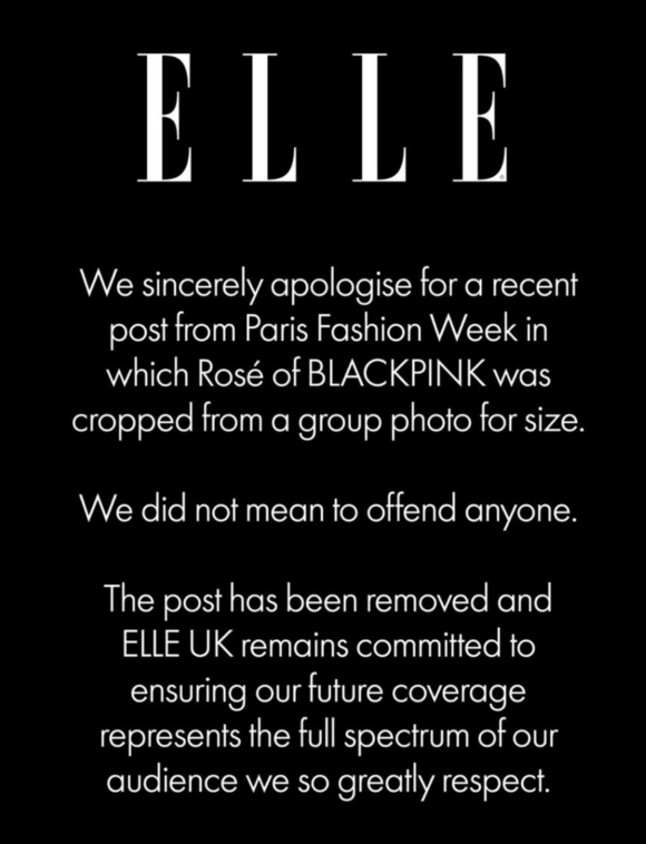 인종차별에 대한 비난이 커지자 엘르UK는 현지시간 2일 소셜 미디어에 사과문을 게재했다./엘르UK 인스타그램