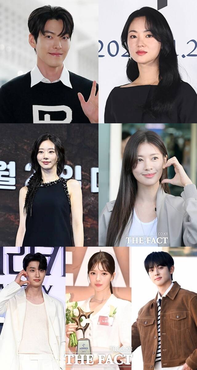 배우 김우빈 전여빈 정소민 김민규 노정의 김재원 이주빈(왼쪽 위부터 시계방향)이 <더팩트> 독자들에게 추석 인사를 전했다. /더팩트 DB