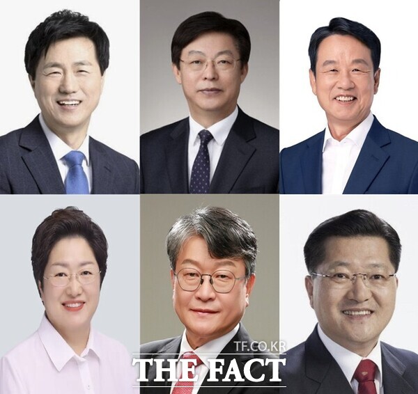 제9회 전국동시지방선거 대전시교육감 후보군 모습. 왼쪽 상단부터 시계방향으로 성광진 대전교육연구소장, 맹수석 충남대 로스쿨 명예교수, 김한수 전 배재대학교 부총장, 진동규 전 유성구청장. 오석진 행복교육이음공동체 대표이사, 정상신 대전미래교육연구회 회장 /정예준 기자