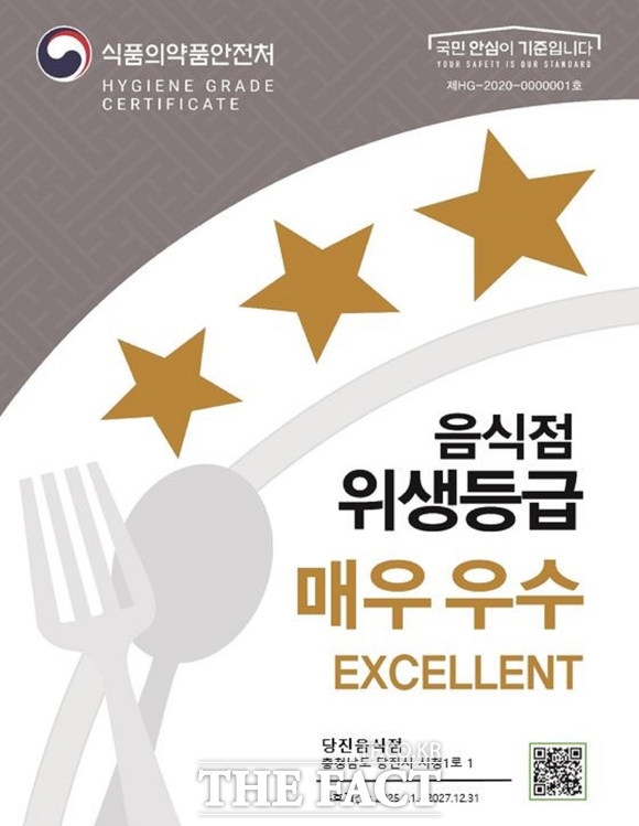당진시 음식점 위생등급 지정판. /당진시