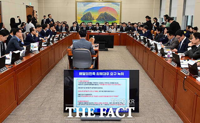 배달의 민족과 관련해 감사위원들의 질의가 이어지는 국정감사.