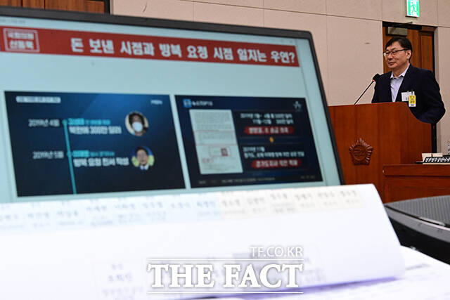 대북 송금 사건 관련해 질의 듣는 이화영 전 지사.