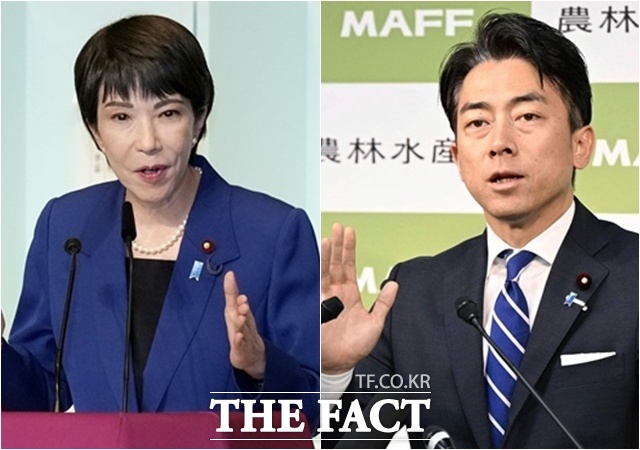 자민당은 14일 오후 당 소속 국회의원 전원이 참석하는 양원 의원 총회를 긴급 개최한다. 다카이치 총재는 총리로 지명될 경우 고이즈미 신지로 농림수산상을 방위상으로 기용하는 방안을 검토 중인 것으로 알려졌다. 사진은 다카이치 총재와 고이즈미 농림수산상. /더팩트DB