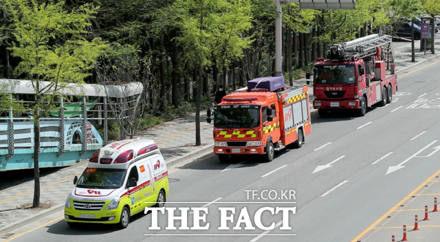긴급 출동 중인 119구급차와 소방차가 도로를 달리고 있는 모습. /더팩트 DB