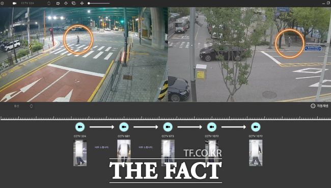 안양시 스마트도시통합센터 에이드가 치매 실종자(노란색 원 안)의 이동 경로를 추적하고 있다. /안양시