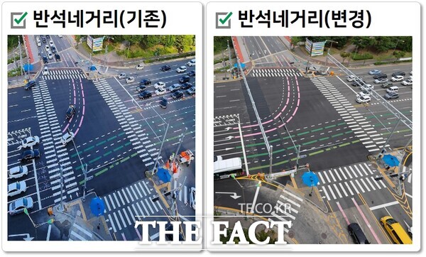 반석네거리 구조개선사업 전과 후 모습 /대전시