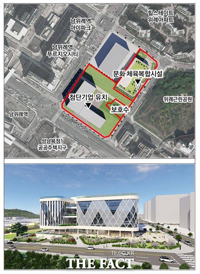 성남시 위례스토리박스 활용방안과 문화·체육복합시설 조감도. /성남시